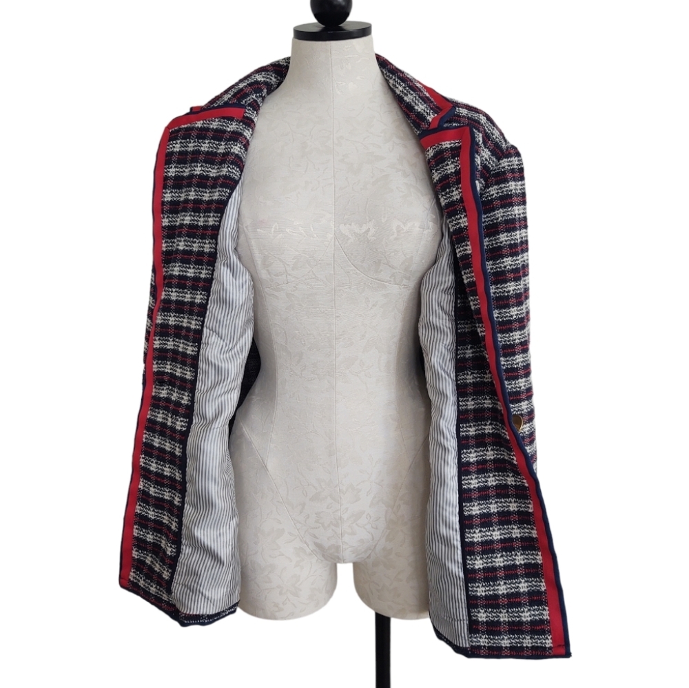 Court & Rowe Plaid Tweed Blazer Navy Blue Red Ribbon Trim Women's Size 18W - Picture 8 of 14
